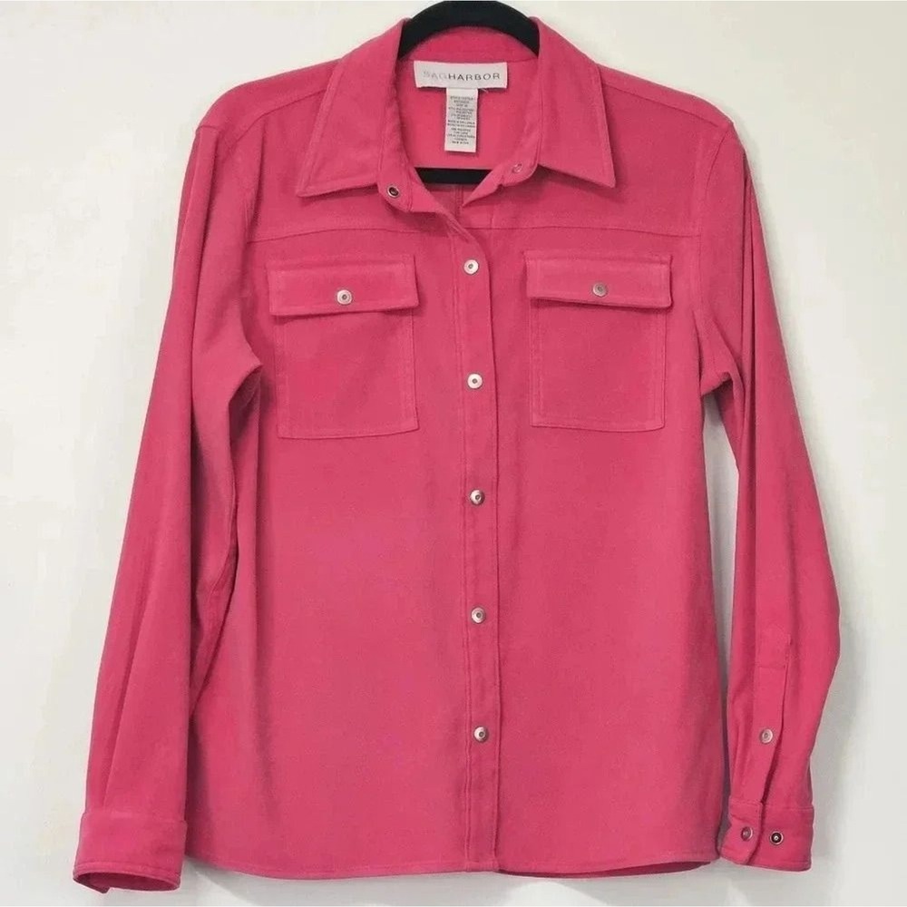 SAG HARBOR Pink Button Down Shirt Long Sleeve Two Pocket Size 10